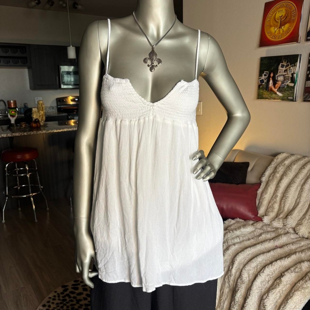 ANGIE White Gauze Babydoll Cami Top Y2K Boho 🌿